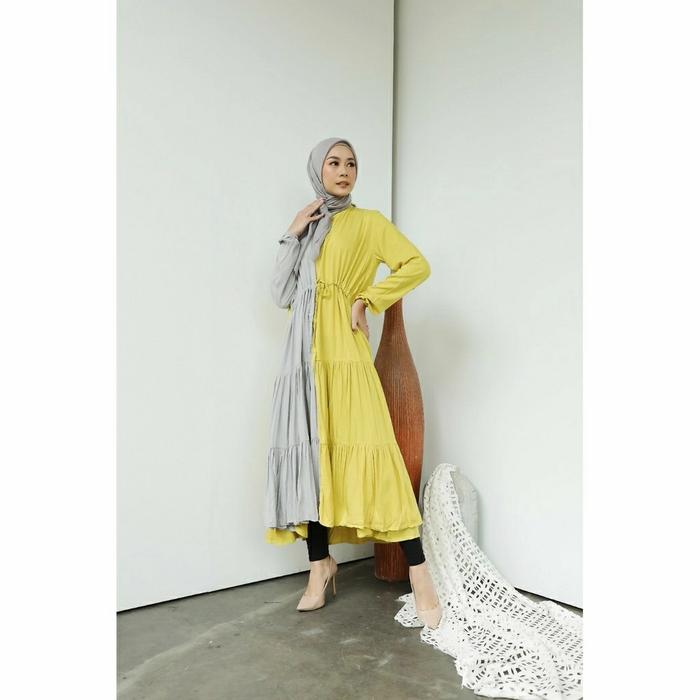 EMILY MIDI TUNIK TWOTONE LIME MIX GREY RADWAH