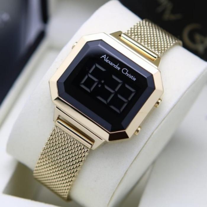 Jam Tangan Wanita Alexandre Christie Original AC9338 Black Gold