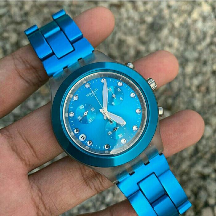 Swatch irony diaphane bluesky mesin v8 swiss (not fossil tissot rolex)
