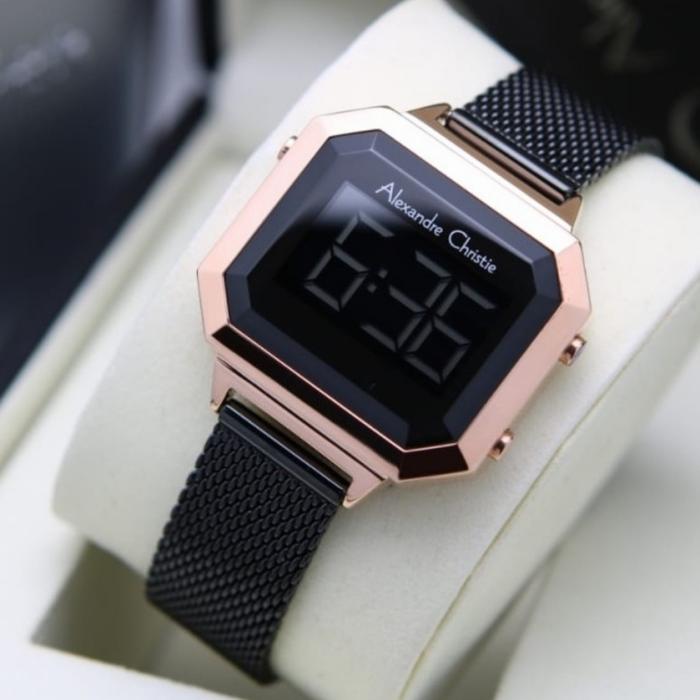 Jam Tangan Wanita Alexandre Christie Original AC9338 Black Rosegold