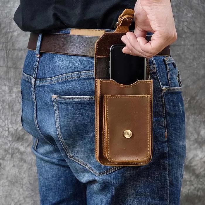 Tas Pinggang HP Kulit Sapi Asli / Tas Pinggang Dompet HP Asli Kulit