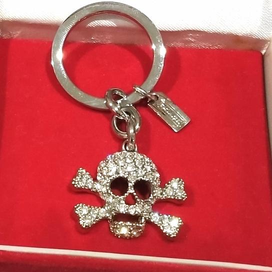C silver skull swarovski key chain ring original