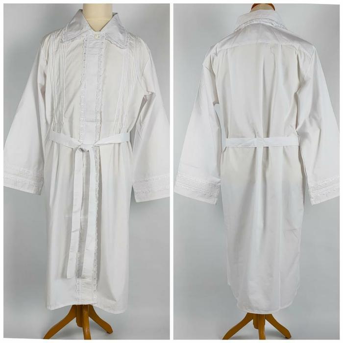 Baju WHITE COTTON KITTEL ROBE - LACE FINISH by Israel