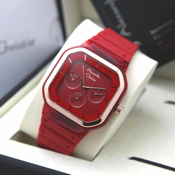 Jam Tangan Wanita Alexandre Christie 2811 Original Merah Analog Sport