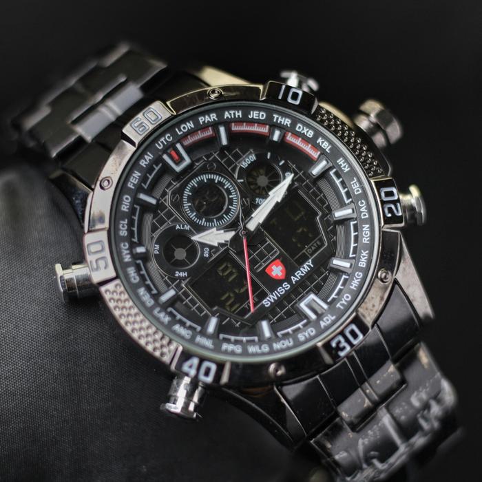 jam tangan pria SA8509 rantai stainless dual time