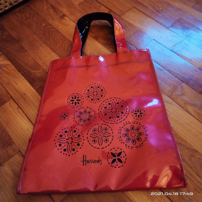 Harrods Tote Vinyl Red Original Tas Wanita Cewek