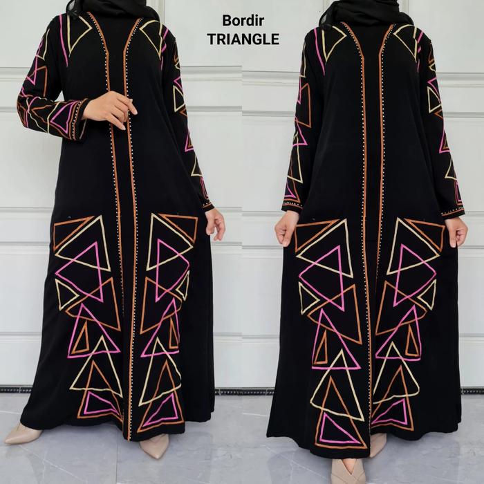 abaya gamis hitam bordir triangle jetblack