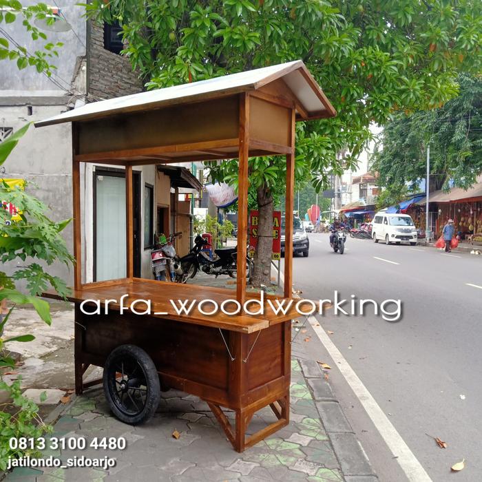 Gerobak Rombong Angkringan Kayu Asli dengan Roda Motor