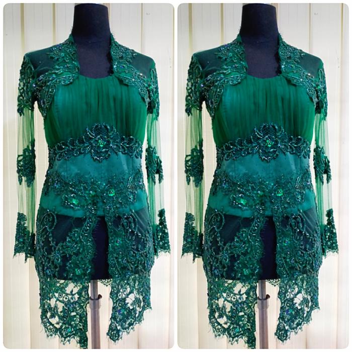 Kebaya Brokat Hijau Botol Payet Full Jepang