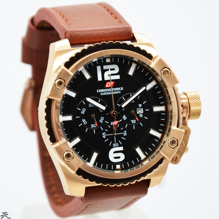 CHRONOFORCE CF 5263-2MR - Jam Tangan Pria Kulit Original - Brown Rose
