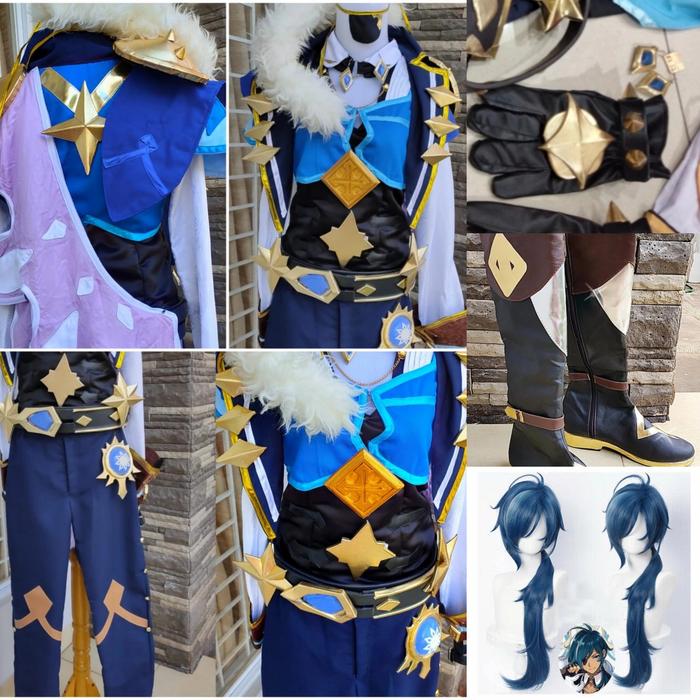 READY Kaeya genshin impact wig shoes costume cosplay