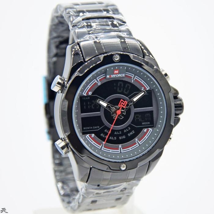 jam tangan pria naviforce 9170 original rantai stainless dual time