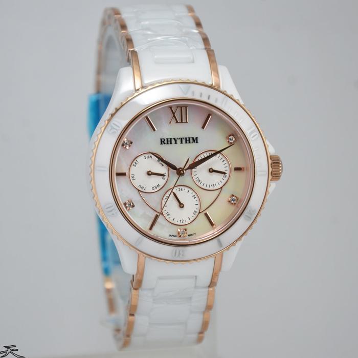 RHYTHM C1401T04 - Jam Tangan Wanita Ceramic Original - White Rose