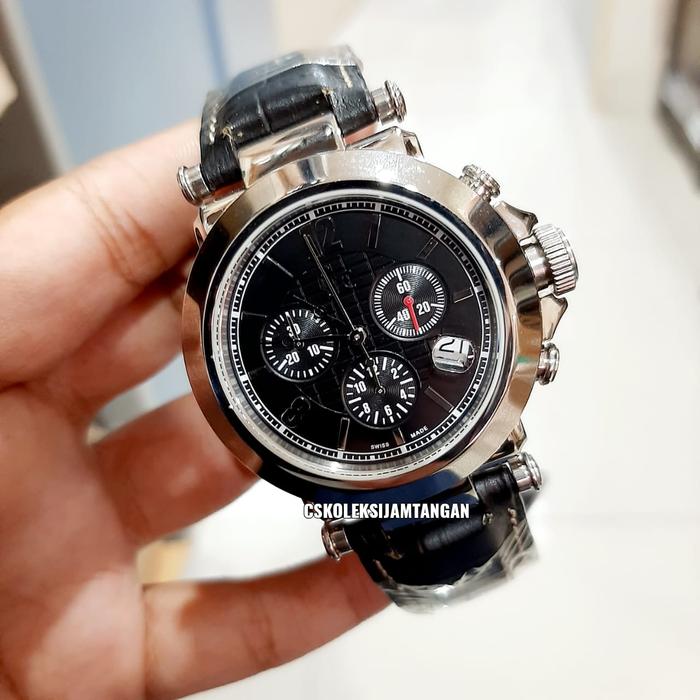 JAM TANGAN PRIA GUESS COLLECTION GC-30000 SILVER BLACK LEATHER ORIGINA