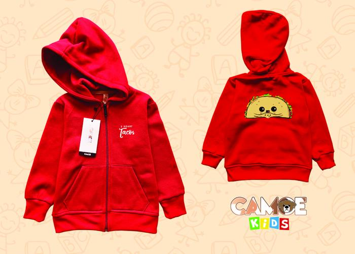 Jaket hoodie zipper anak Kids premium i love tacos taco food