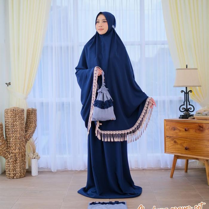 Mailea Almahyra Prayer Set DEWASA SOFT PED Mukena Set - NAVY