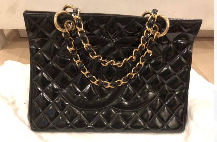 PRELOVED TAS CHANEL PATENT TOTE GHW AUTHENTIC ASLI+CARD+BOOKLET+ORI DB