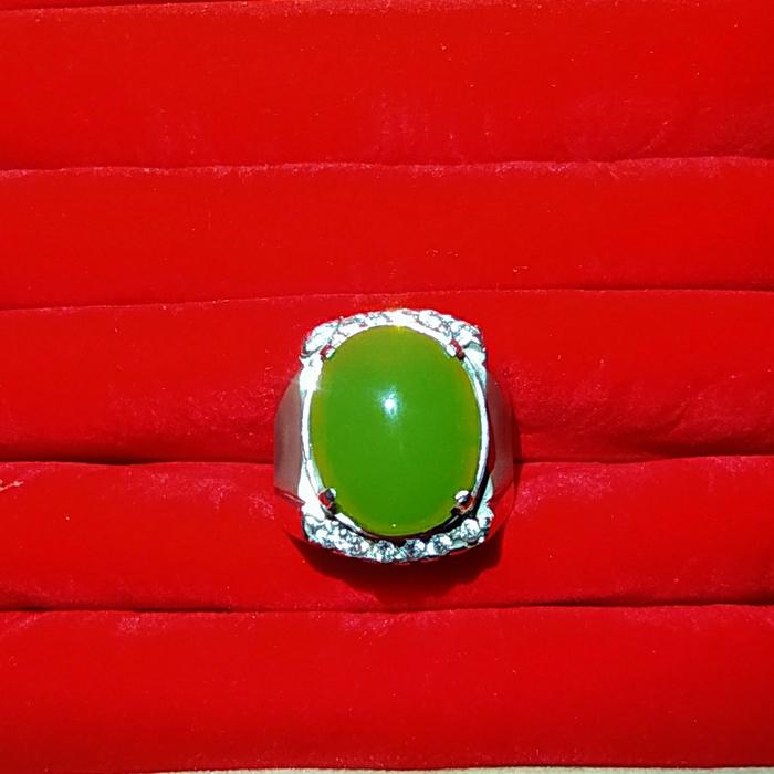 Natural Batu Hijau Pucuk Pisang Aceh Kristal Ring Perak Handmade Micro