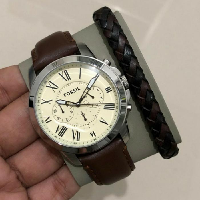 Jam Fossil FS4735 FS4991 Grant Fullset Paket Gelang Bracelet Original
