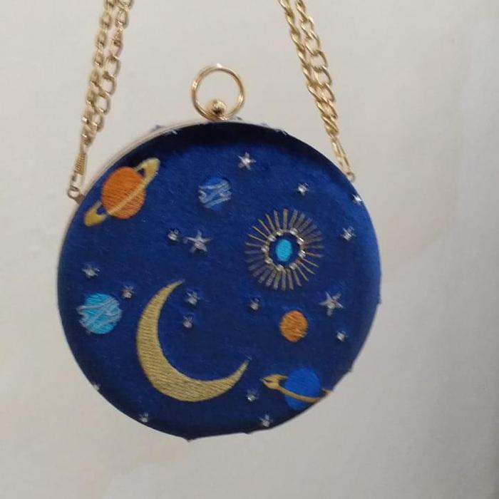 SALE TAS PESTA BULAT BIRU ELEGAN CANTIK PRELOVED BAGUS