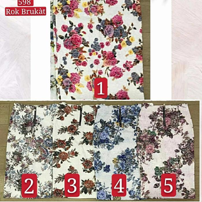 ROK SPAN KERJA WANITA BRUKAT PUTIH 5 WARNA BUNGA FLO 598 JURE