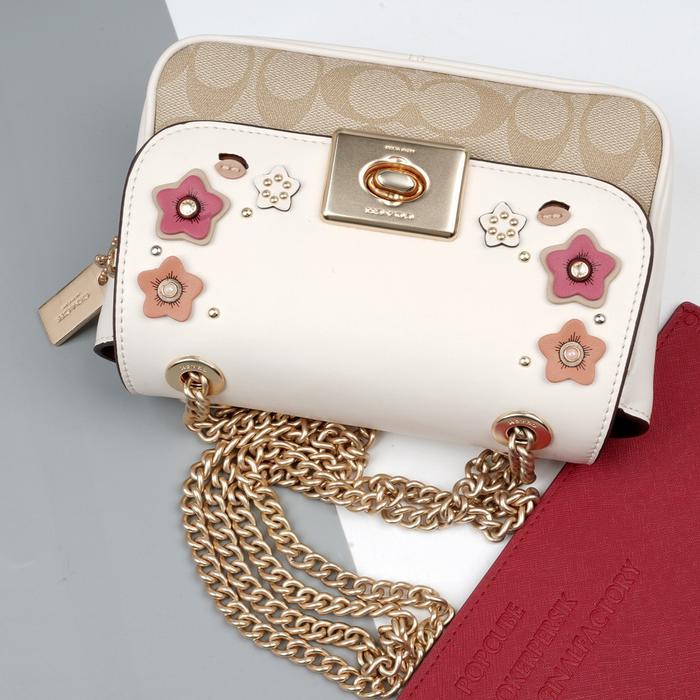 73057coach Canvas with cowhide material lady crossbody bag chain bag
