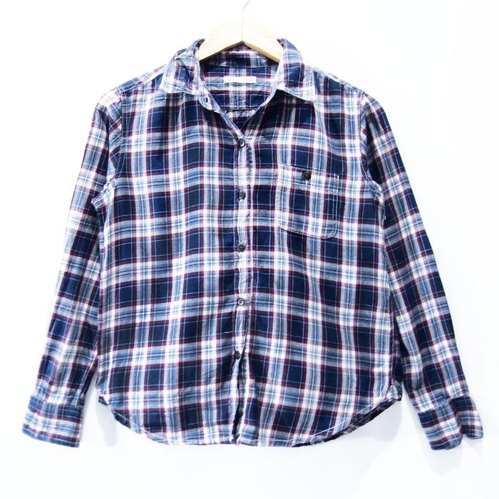 DW027 SIZE M NAVY KEMEJA FLANEL WANITA KOTAK SECOND BRANDED IMPORT