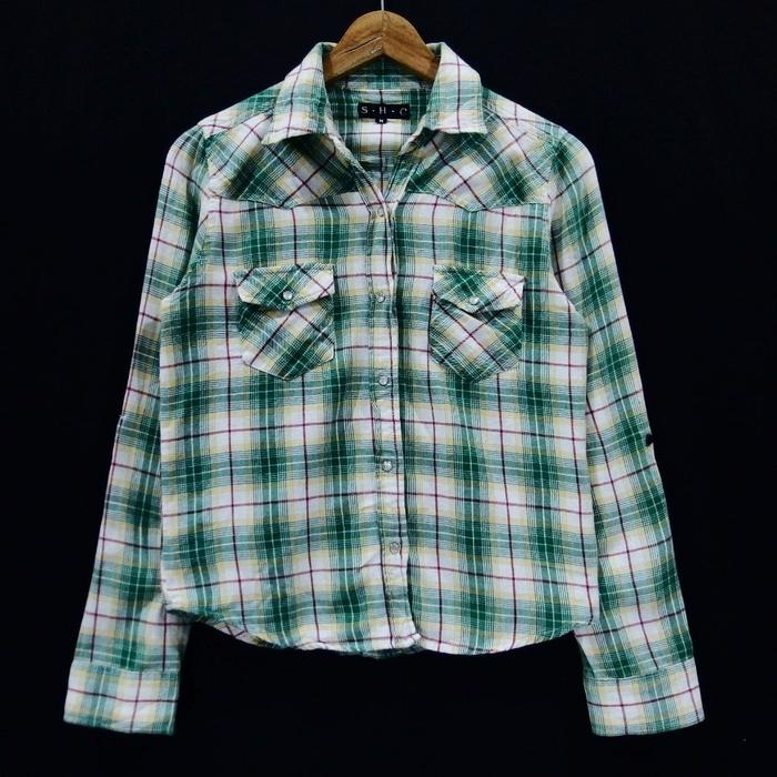 DW025 SIZE M KEMEJA FLANEL WANITA KOTAK-KOTAK SECOND BRANDED IMPORT
