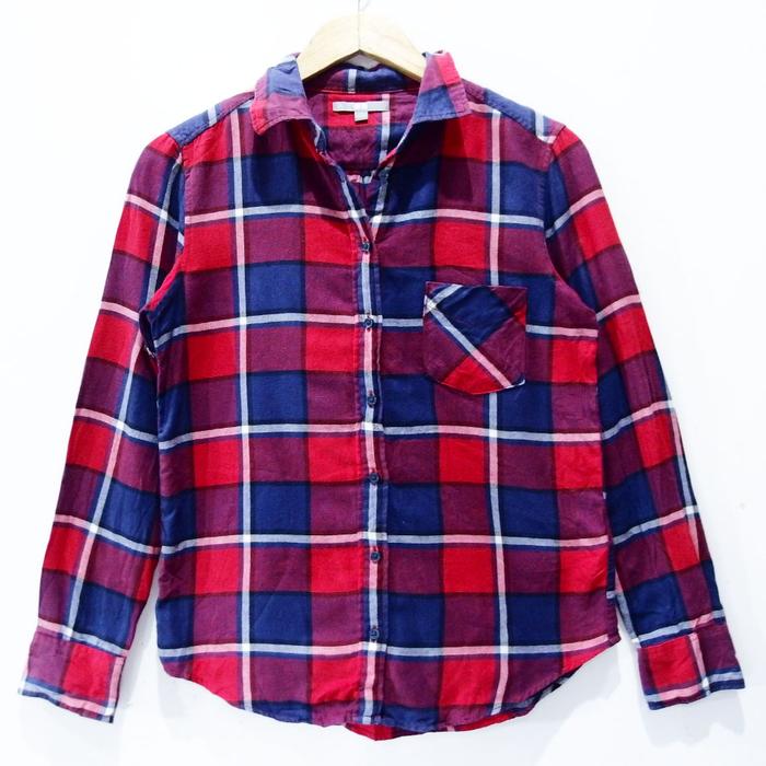 DW024 SIZE M KEMEJA FLANEL WANITA KOTAK-KOTAK SECOND BRANDED IMPORT