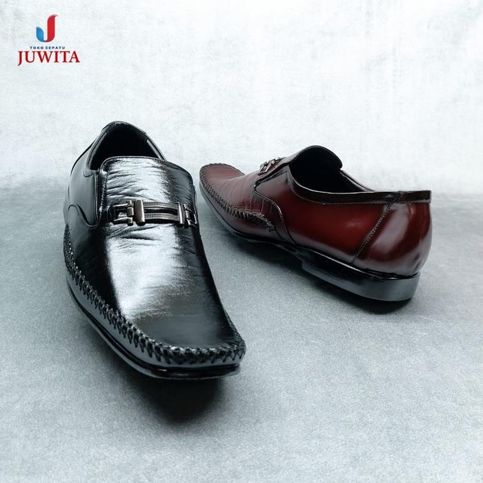 Sepatu pantofel pria tumit rendah bahan asli kulit