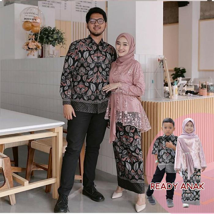Couple Batik Tile brokat bordir mutiara- Sarimbit Baju Batik Gamis