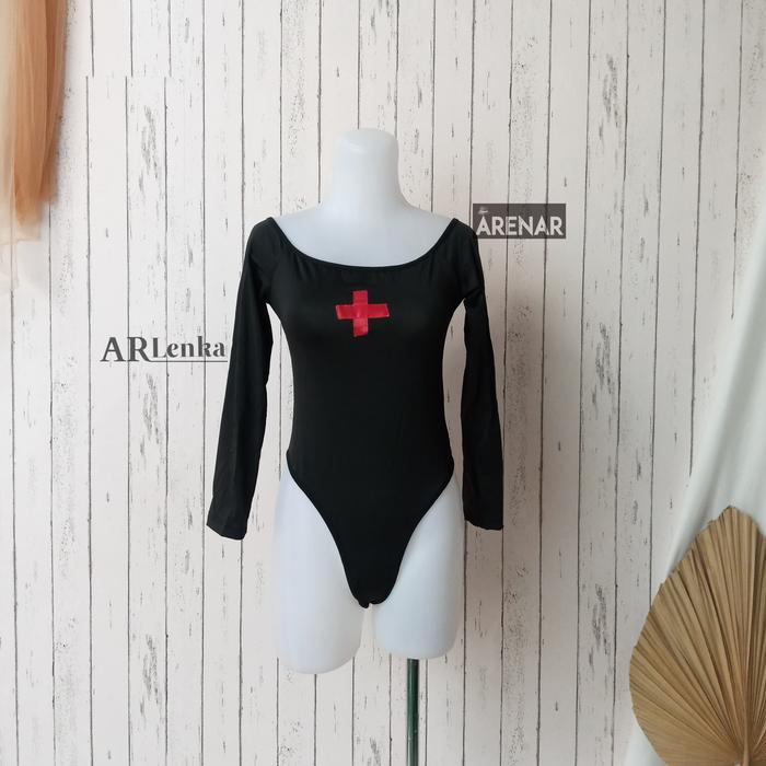 SKA230 Sexy Cosplay Nurse Teddies Lingerie Hitam - Lingerie Suster