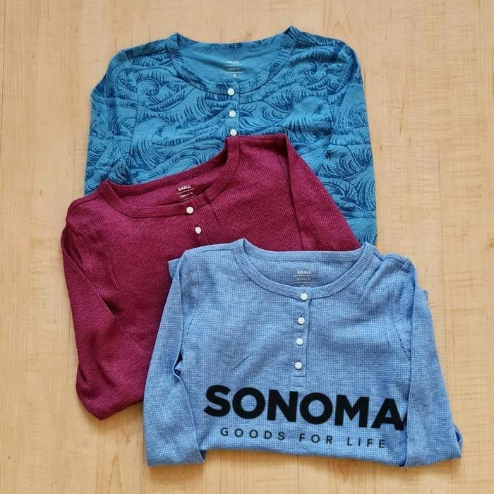 Kaos anak tanggung henley lengan panjang branded Sonoma 6-18 T