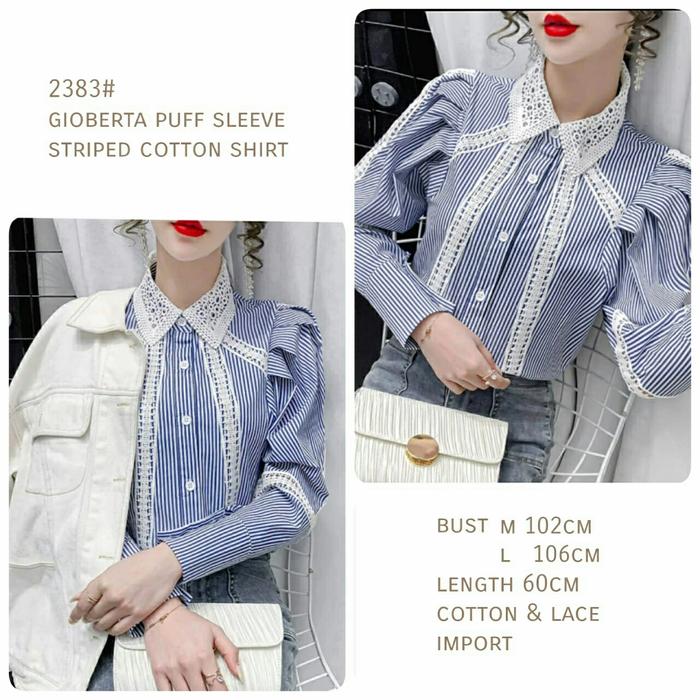 es Kemeja 2383# Gioberta puff sleeve striped shirt import