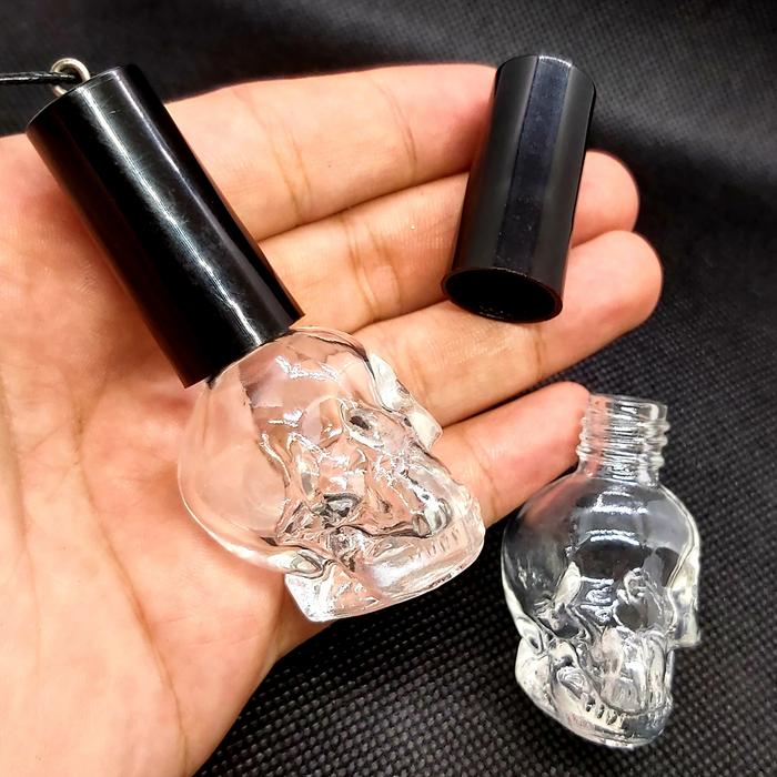 Kalung botol TENGKORAK Tabung Kaca Simpan Obat Parfum Minyak