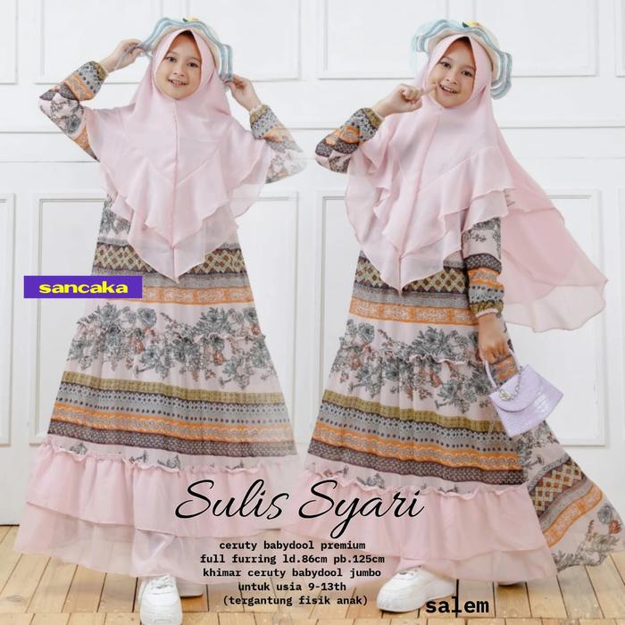 setelan gamis anak terbaru sulis syari mat ceruty babydol adem nyaman