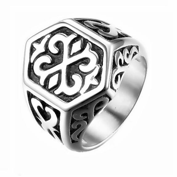 Cincin Pria Signet Titanium Ukir Ring Cincin Cowok Laki Tahan Karat Ancient Jewelry Style