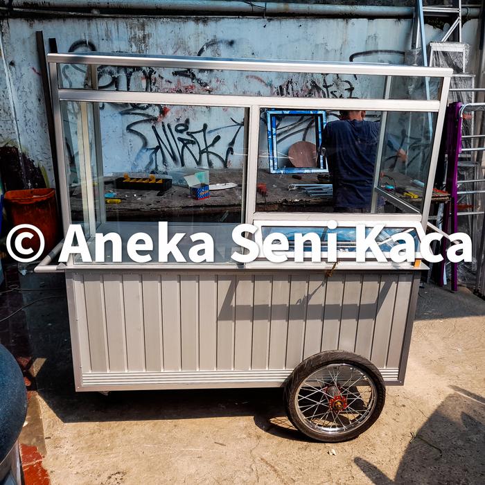 Gerobak Soto Bakso Alumunium Kaca makanan roda motor