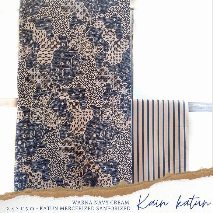 kain katun batik motif abstrak lawasan navy