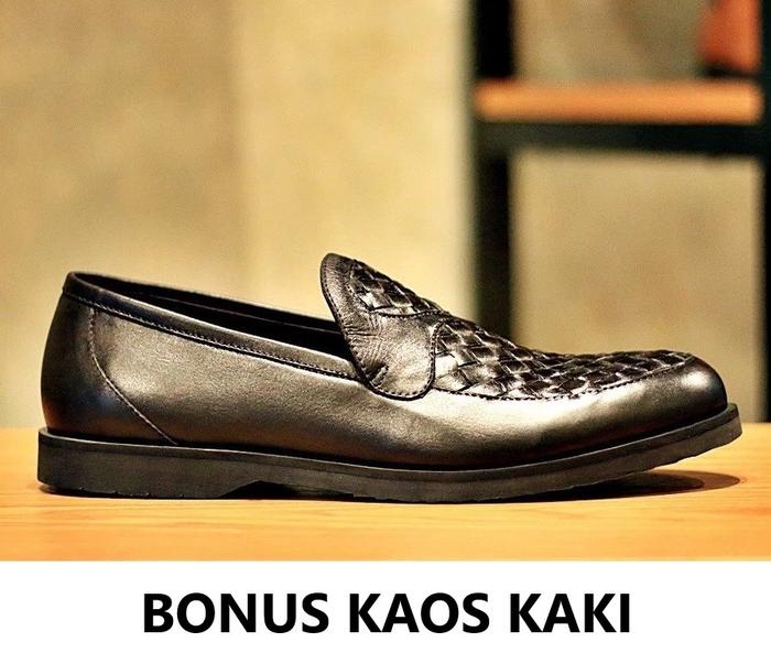 Sepatu Slip On Pria Loafers Pria Bradleys Botega Kulit Sapi Asli Hitam