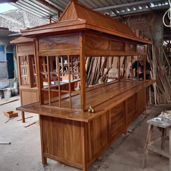 gerobak/rombong/roda angkringan kayu jati plitur atap joglo