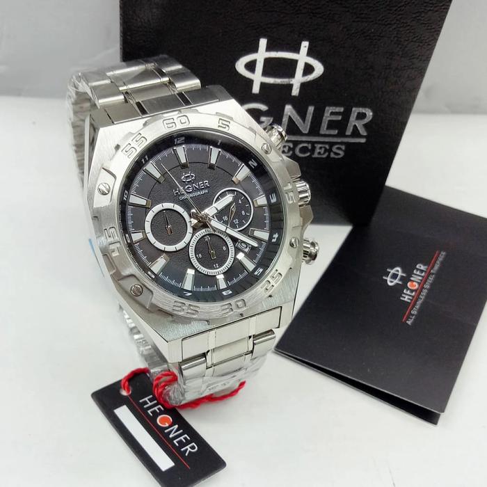 JAM TANGAN PRIA HEGNER 1671 ORIGINAL CHRONOGRAPH STAINLESS STEEL