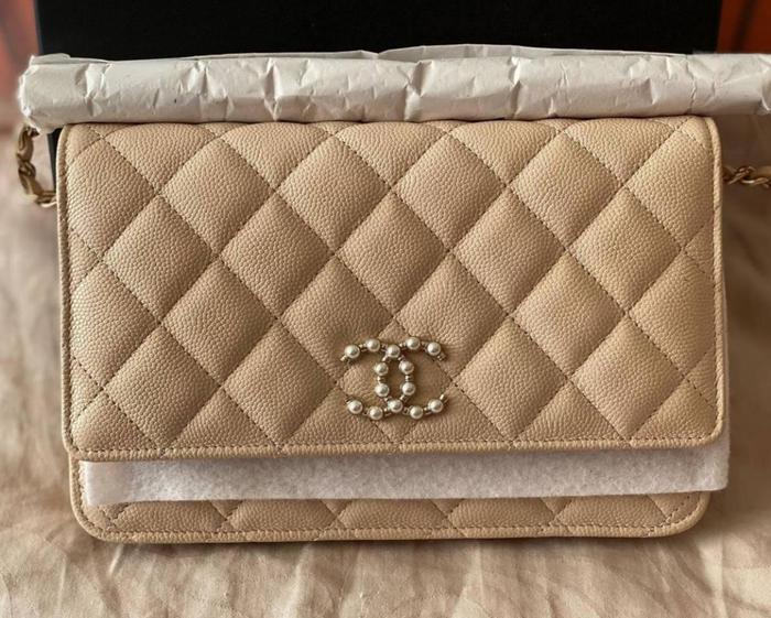 BNIB Chanel WOC Pinkish Beige Caviar Special Pearl Buckle GHW #31