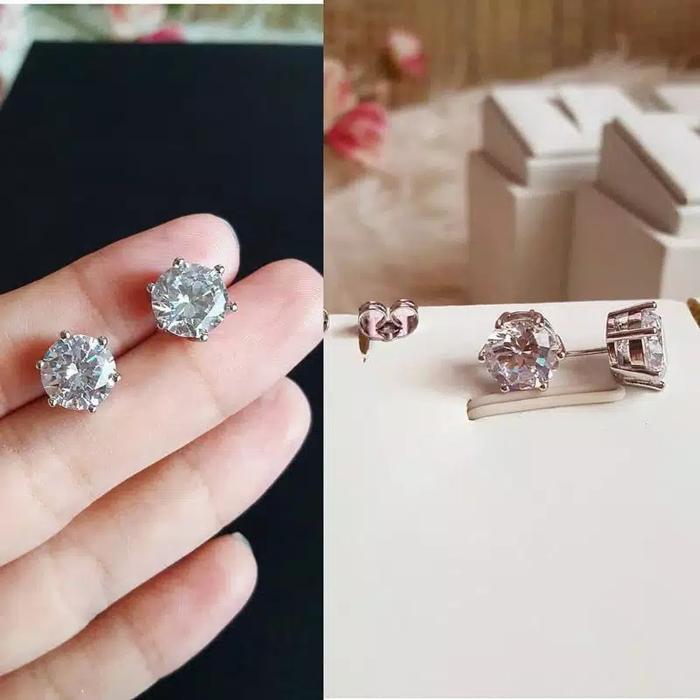 Anting Giwang Wanita Solitaire Mirip Berlian Mewah