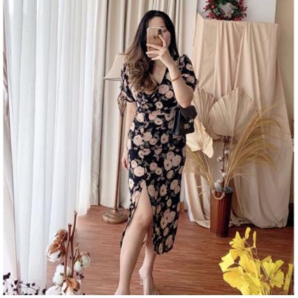 MERCY KOREAN FLORAL VINTAGE DRESS BAHAN PREMIUM CHIFFON