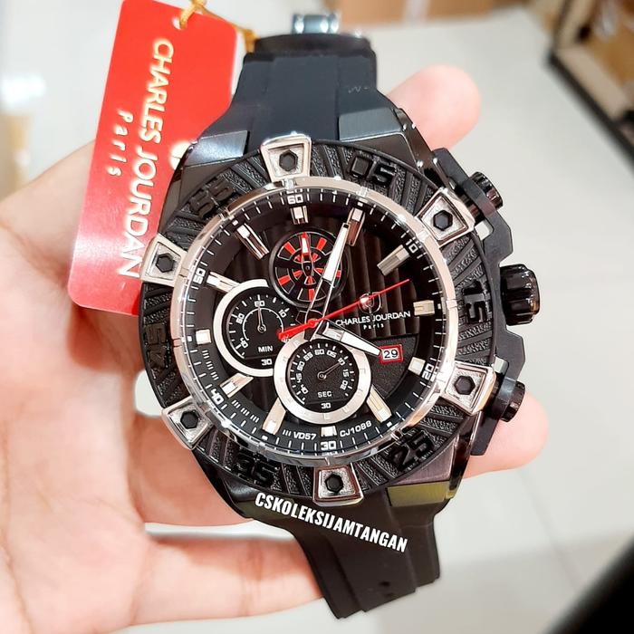 JAM TANGAN PRIA CHARLES JOURDAN CJ1088-1732C BLACK ORIGINAL BERGARANSI