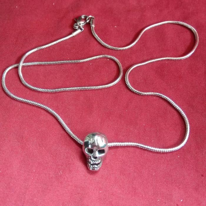 kalung titanium pria belut bulat liontin tengkorak