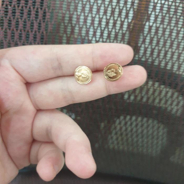 Giwang anting tusuk tindik stud koin gold elizabeth emas asli 375