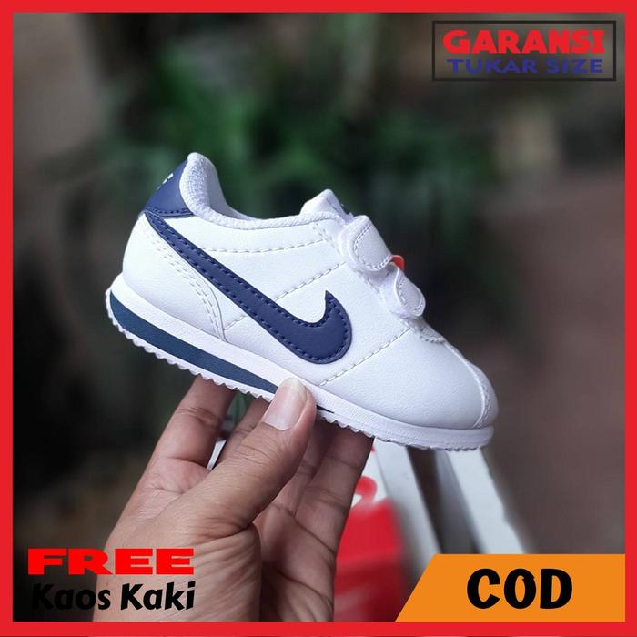 Sepatu Anak Nike Cortez Kids Perekat Putih lis Navy Grade Original