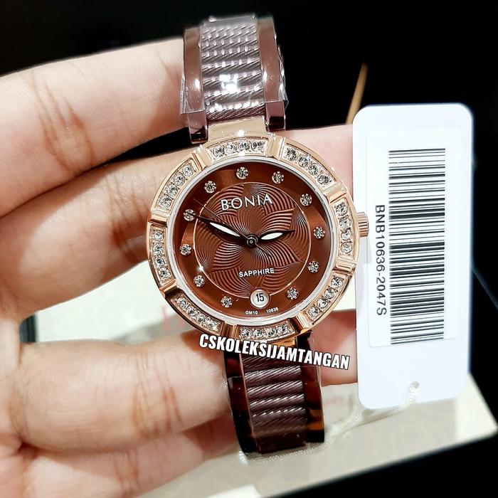 JAM TANGAN WANITA BONIA BNB10636-2047S SAPPHIRE ROSEGOLD BROWN ORIGINA